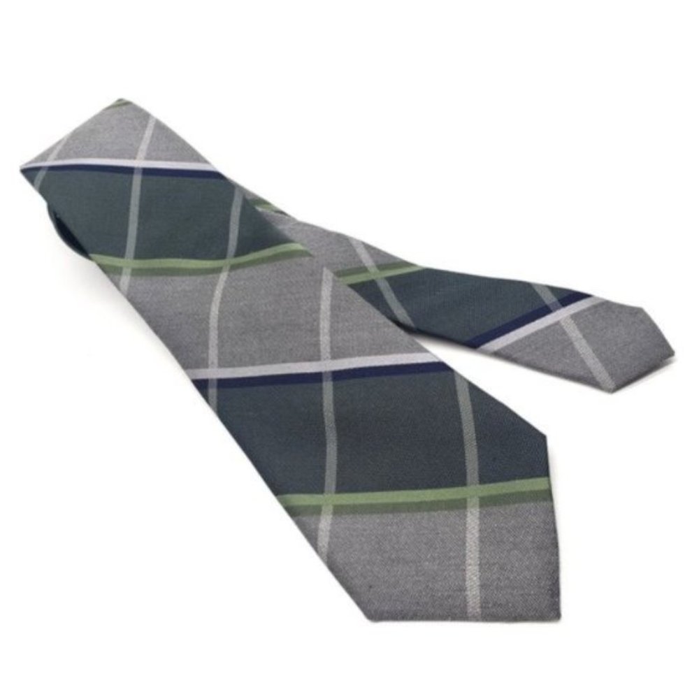 Van Heusen Plaid Grey and Blue Silk Tie